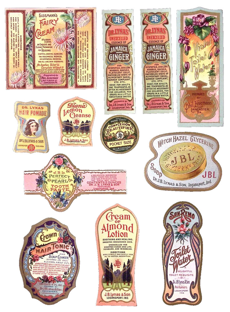 Vintage Dr Lynas & Other LOVELY Soap Beauty PAPER LABEL Floral Gilt Trim