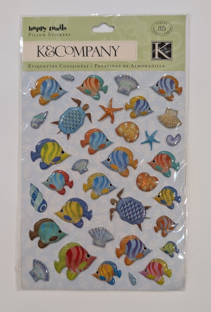Happy Trails Sea Life Fish Turtles Shells Pillow Scrapbooking Stickers K&Company
