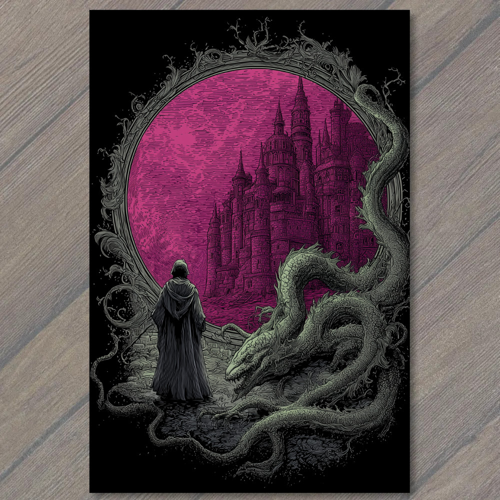 STICKER Castle Portal Tentacle Beast Wizard Gothic Fantasy Purple Moon Sky
