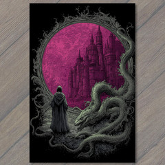 STICKER Castle Portal Tentacle Beast Wizard Gothic Fantasy Purple Moon Sky