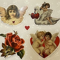 Vintage Hallmark Victorian Style Cherubs Valentine Rose Flowers 2 Sticker Sheet