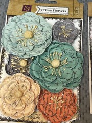 NEW Lot of 6 PRIMA MARKETING Handmade Flowers Time Traveler Black Green Orange A