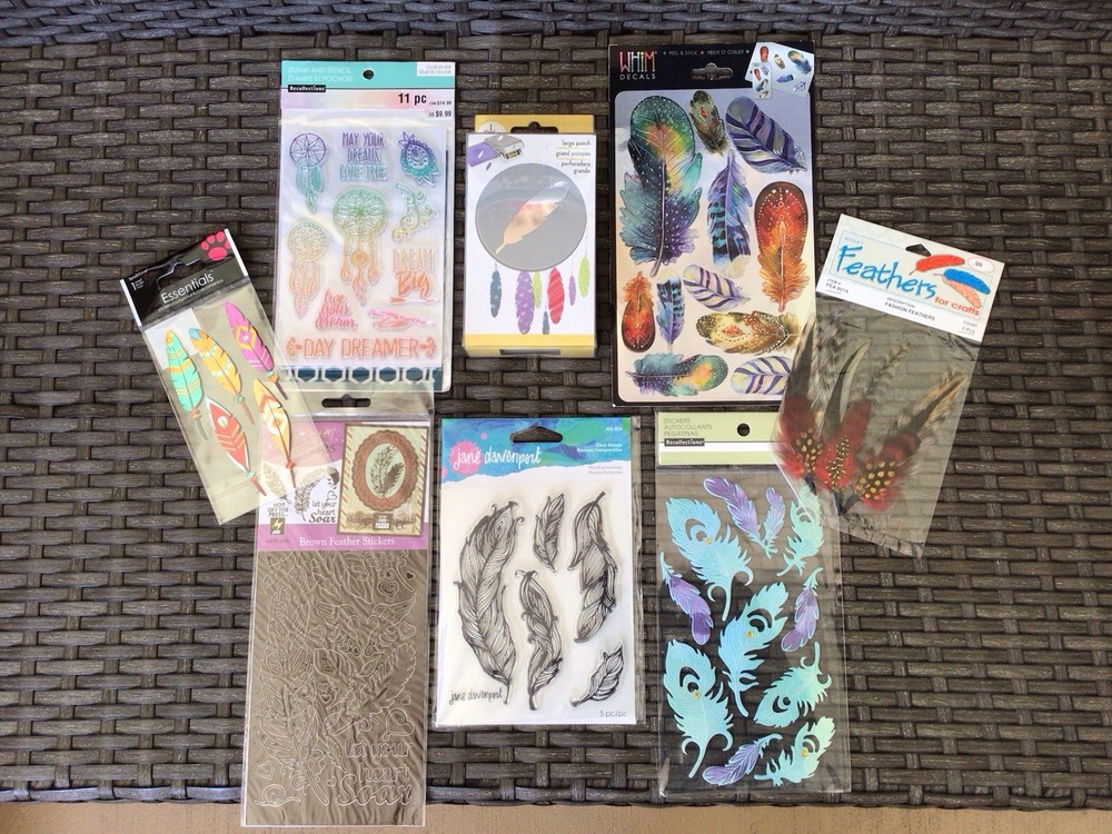 SCRAPBOOK FEATHER LOT~Punch-Stamps-Stickers-Stencil~NEW