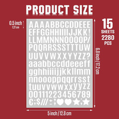 15 Sheet Small Letter Stickers – 1/2 Inch White Vinyl Self Adhesive Alphabet Num
