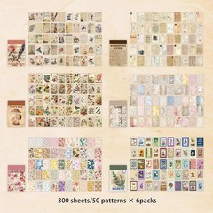 300 Pcs Vintage Washi Stickers Book | Ephemera Pack, 6 Theme Sets for Journaling