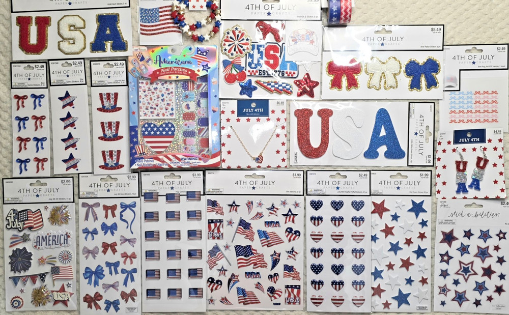 Patriotic 4th Of July HUGE NEW LOT 21pc Stickers Patches Red White Blue USA Flag
