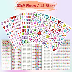 Jewels Stickers Self Adhesive Gems for Crafts 12 Sheets 3269 Pieces Mixing