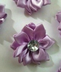 CraftbuddyUS 5 LILAC Stick on,Sew On Fabric Flowers with Diamond Centre, DIY