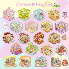20 Sets DIY 3D Sticker Scene Book, Miniature House Pet Shop Room Stickers