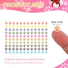 35 Sheet Paw Print Sticker 0.35″ Multicolor 4200Pcs Self-Adhesive Dog Paw Label