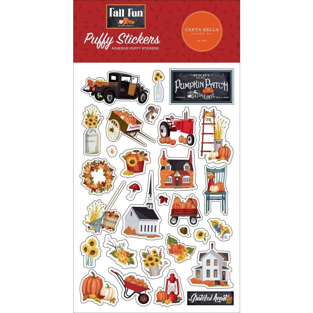 Crafts CB Puffy Stickers Fall Fun Vintage Truck Tractor Church Sunflowers Wagon