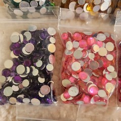 MULTI-COLORED RHINESTONES, FACETED ACRYLIC FLATBACK ROUND, Set Of 11 Packages