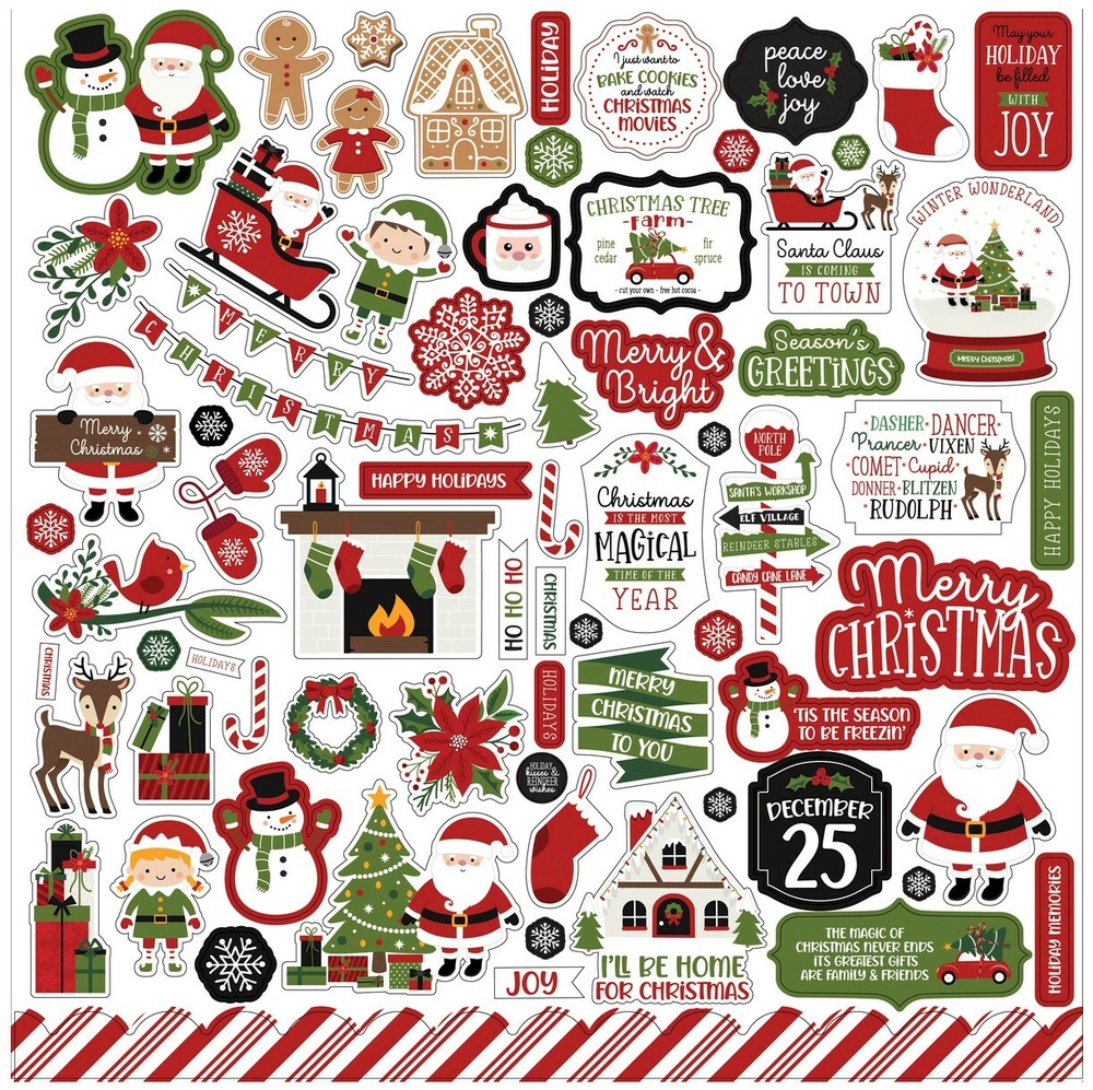 (1) 12×12 Sheet Echo Park Paper CHRISTMAS MAGIC Scrapbook Element Stickers