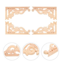 4 PCS Wood Carved Onlays Wooden Corbels Decor for Home Corner Applique