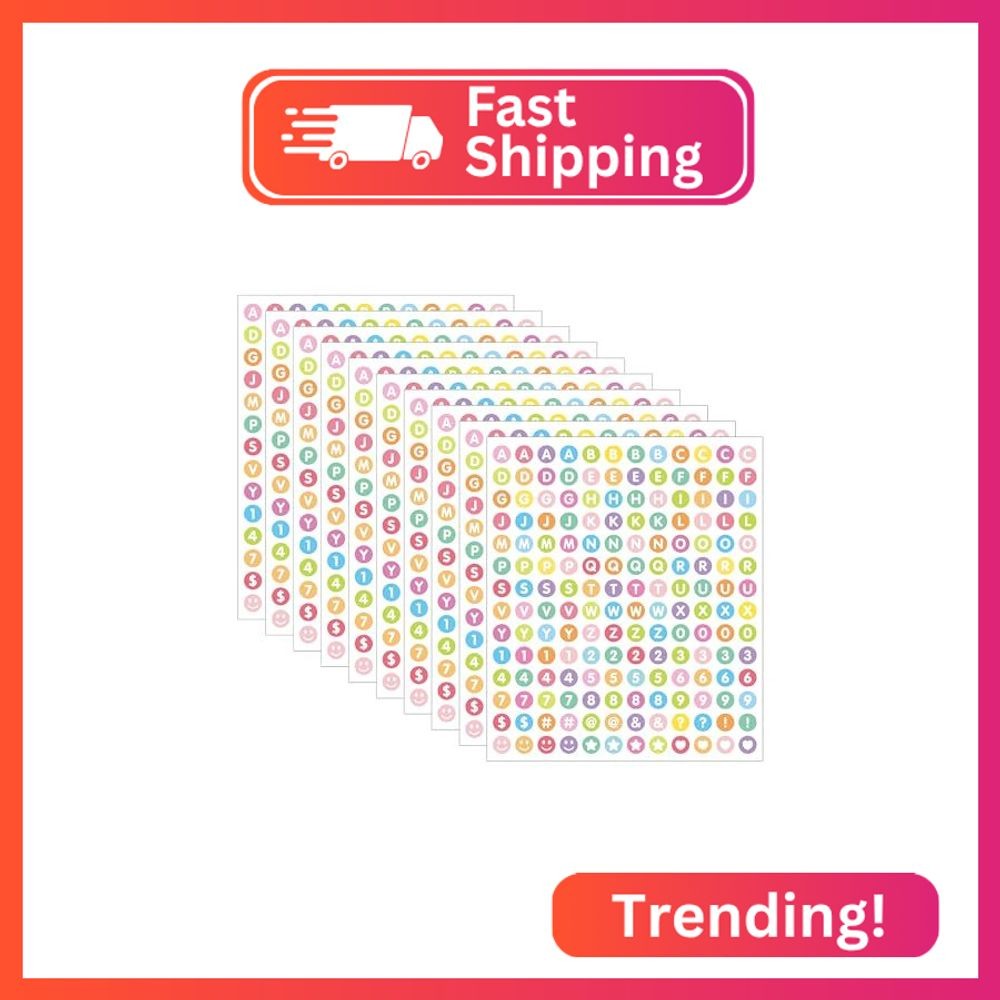 1680 Pieces 0.5 Inch Circle-Backed Letter Stickers, 10 Sheets Alphabet and Numbe