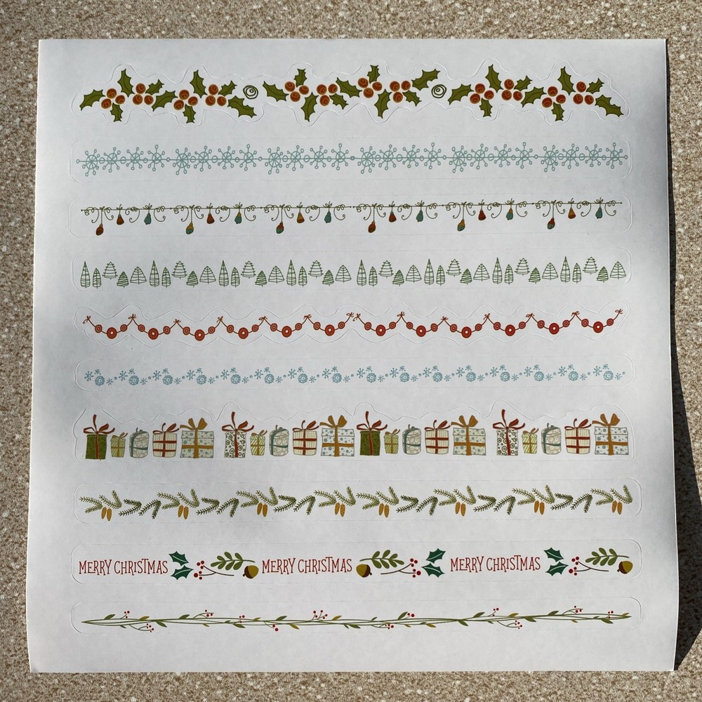 Long Christmas Stickers Varied Designs One Sheet Presents Pine Scrapbooking New
