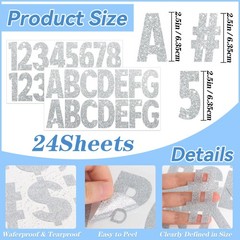 376 Pcs 24 Sheets Large Letter Stickers Glitter Big Font 2.5 Inch, Silver