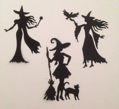 Witches 3 Designs 6 Pcs Black Die Cut Embellishments 3-1/4″ x 2-1/4″