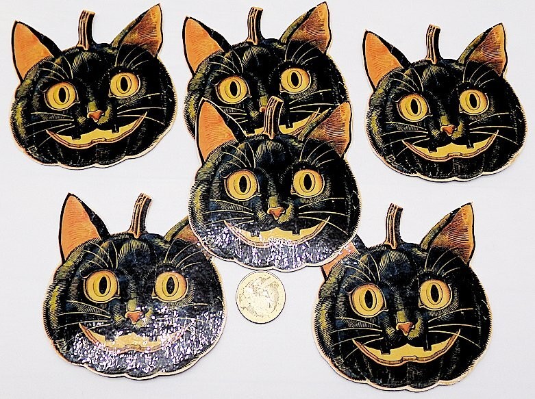 6-Halloween-Retro-Mid Century-Cat-Fussy Cut-Glossy Laminated-Sticker-Labels