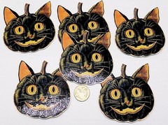 6-Halloween-Retro-Mid Century-Cat-Fussy Cut-Glossy Laminated-Sticker-Labels