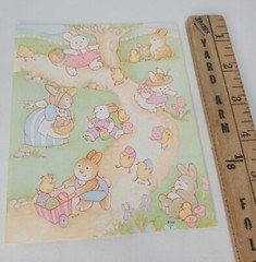 Vintage Gibson Easter Sticker Sheet Anthropomorphic Bunnies Chicks Pastel 80s