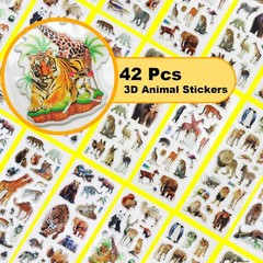 42 Sheets 3D Fluffy Jungle & Zoo Animal Stickers for Teenagers, Colorful