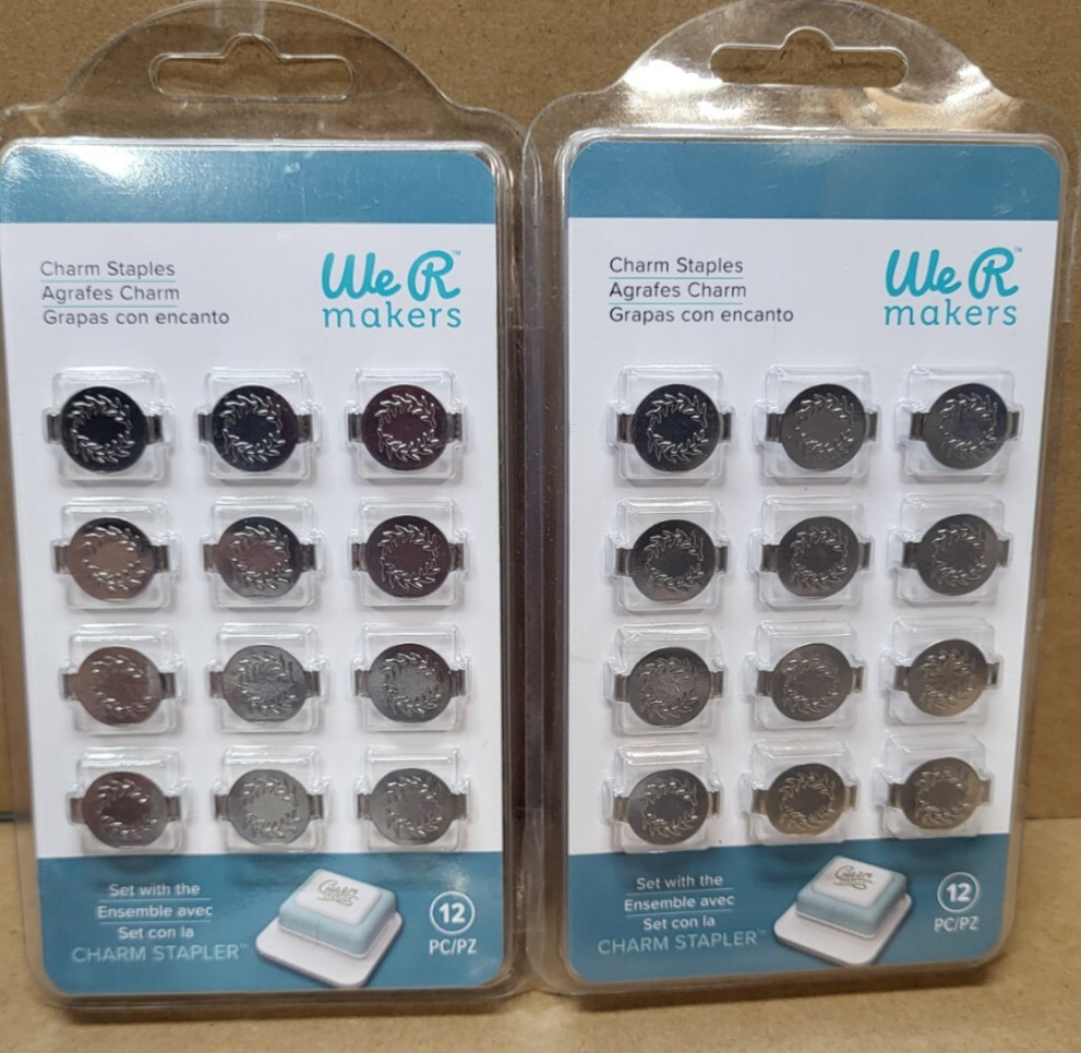 Lot of 2 We R Makers Charm Staples 12pcs Silver Round With Leaf Emboss 60001077