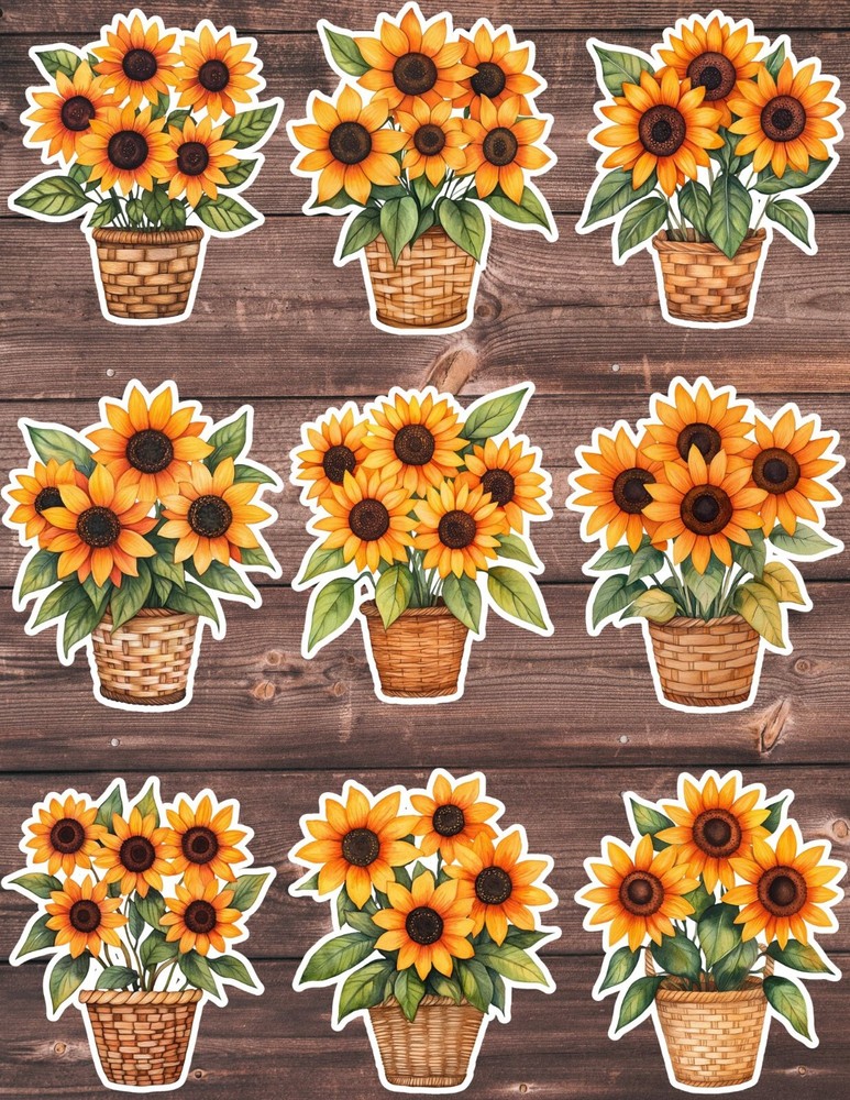 Sunflowers Die Cut Vinyl Stickers Set Scrapbooking Laptop WaterBottle