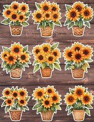Sunflowers Die Cut Vinyl Stickers Set Scrapbooking Laptop WaterBottle