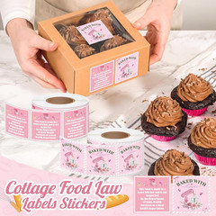 1000 Count Cottage Food Law Labels – Pink “Baked with Love” Stickers Roll