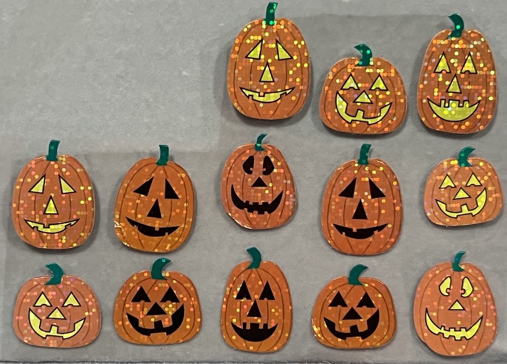 Rare Vintage Stickers Collectible Halloween Iridescent Jack O Lantern Pumpkins