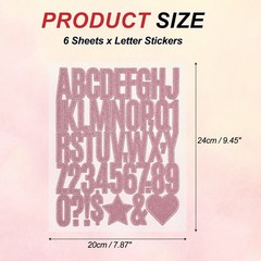 276Pcs 1.6″ Glitter Letter Stickers 6 Sheets Number Stickers Pink
