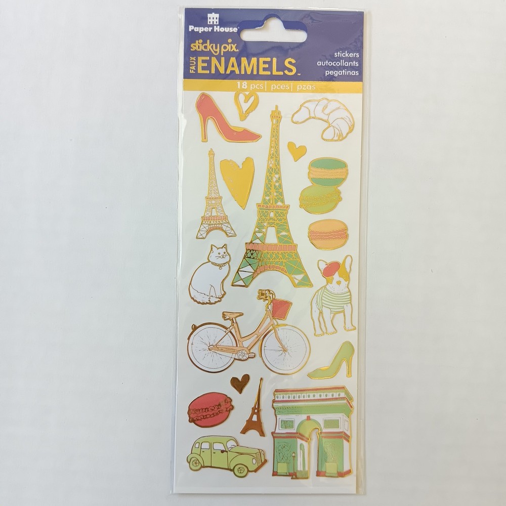 Paper House Sticky Pix Faux Enamels Paris Theme Stickers – 18 pcs