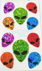 HAMBLY STUDIOS PRISMATIC STICKERS ALIEN HEADS – SPACE – VINTAGE COLLECTABLE RARE