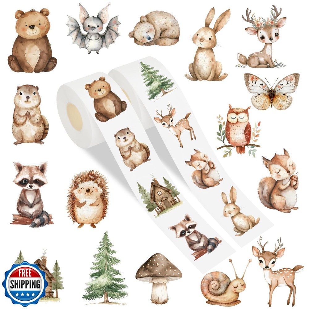 FYSUIMU 1000Pcs Woodland Animal Stickers Roll Watercolor Forest Animal Label