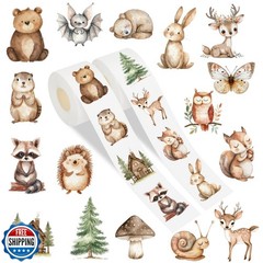 FYSUIMU 1000Pcs Woodland Animal Stickers Roll Watercolor Forest Animal Label