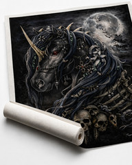 USA Veteran Made Gothic Unicorn Skull Dark Fantasy Wall Art Vinyl Print 8.5×11