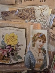 Junk Journal Paper Vintage Ephemera Mystery Mixes Fabric Notions Ribbon Stickers