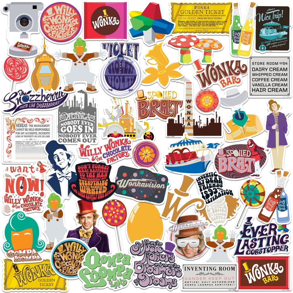 WILLY WONKA AND THE CHOCOLATE FACTORY VARIETY DIE CUT VINYL 50 CT STICKER PACK