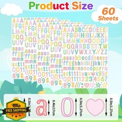 Auteard Letter Stickers Candy Color 0.5 Inch 60 Sheets