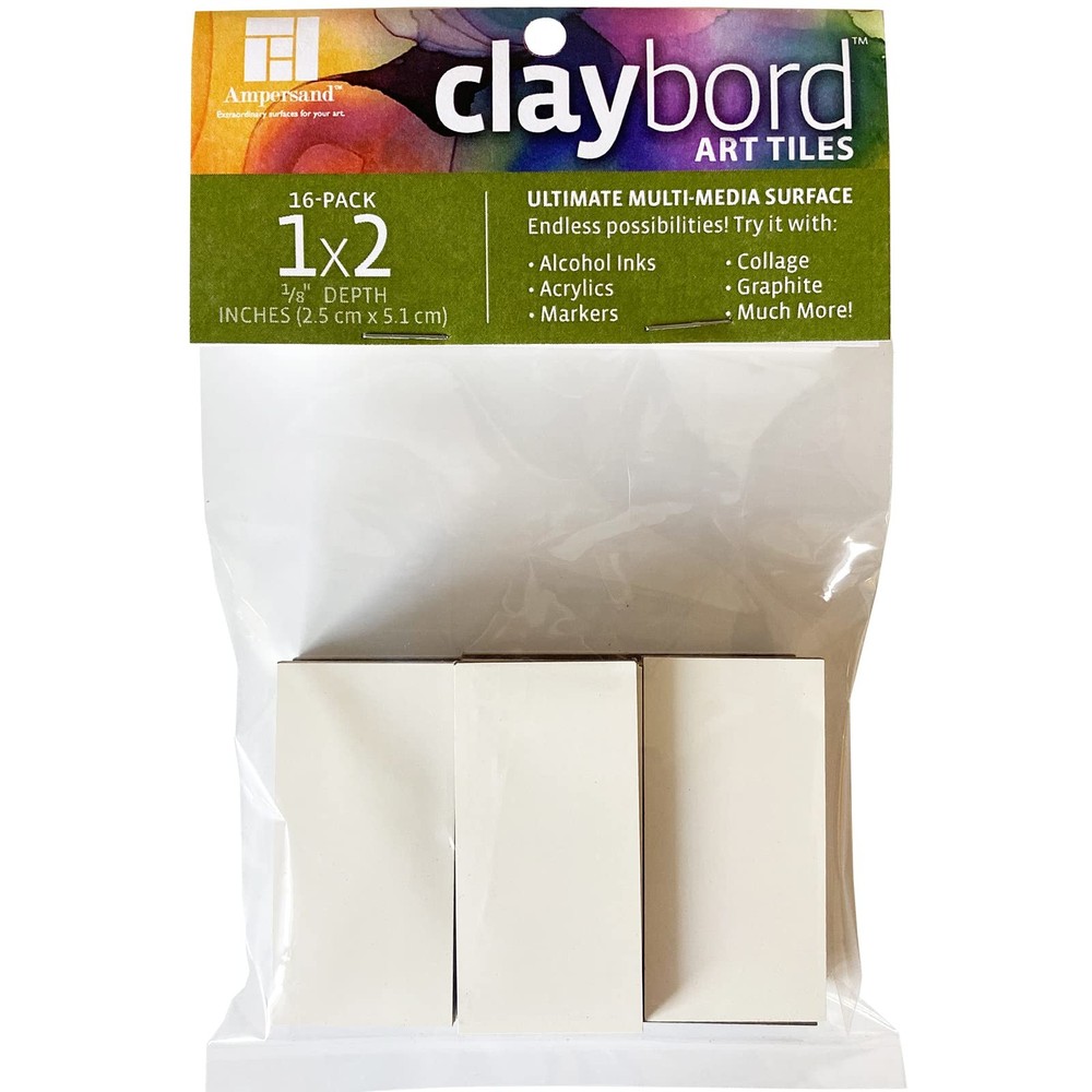 Ampersand Art Supply Claybord Tiles for Small 1″ x 2″ – Pack of 16, White