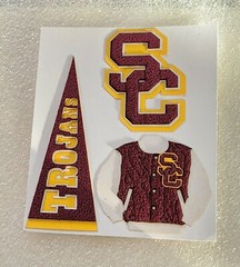 RARE PAPER WIZARD USC TROJANS Scrapbook 3D JACKET, PENNANT & LETTER Sticker Set