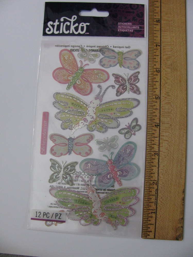Sticko Stickers VELLUM BUTTERFLIES 12 Pieces NOS