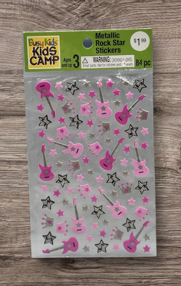 Metallic Rock Star Stickers Pink Guitars Scrapbooking Jo-Ann Busy Kids Camp NEW