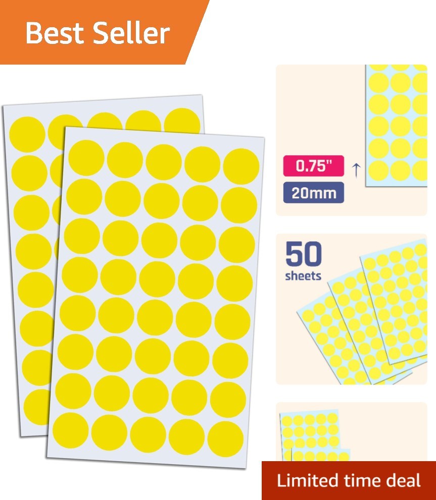 2000 Yellow Round Dot Stickers – 3/4 Inch Self-Adhesive Labels for Versatile Use