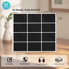 YIKIADA 240 PCS Color Coding Labels 3 × 2 Inches Vinyl Black Rectangle Sticke…