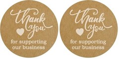 Thank You for Supporting Our Business Stickers 1.5″ Round Kraft Pack of 2