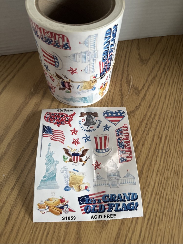 Vintage USA America Grand Old Flag Sticker ROLL Stickers, Flag Picnic