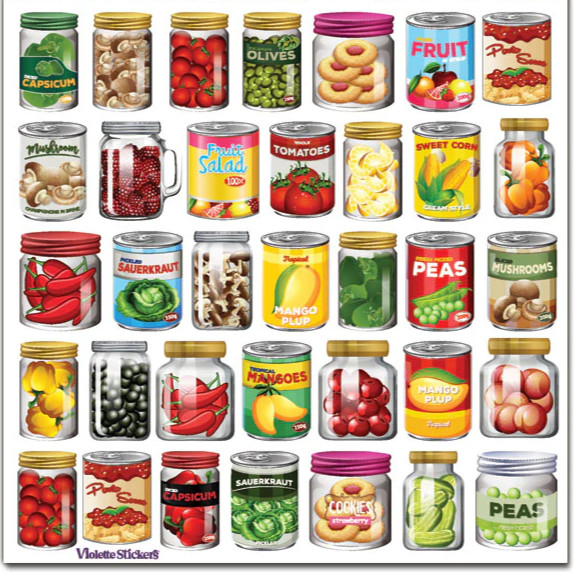 Violette Stickers Food Fun Cans & Jars Crafts Planner Supply Scrapbook