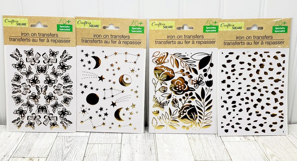 Lot of 4 Iron On Transfers Gold Foil Butterflies Flowers Leopard Crafters Square